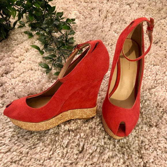 Suede coral ZARA wedge heel; peep toe - Picture 3 of 7